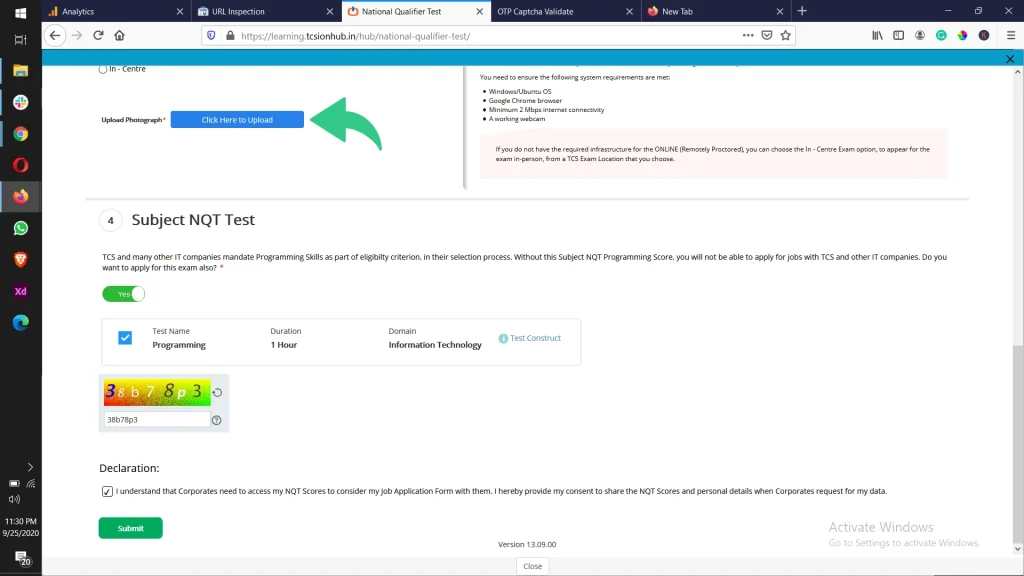 TCS NQT Registration Step 3.2