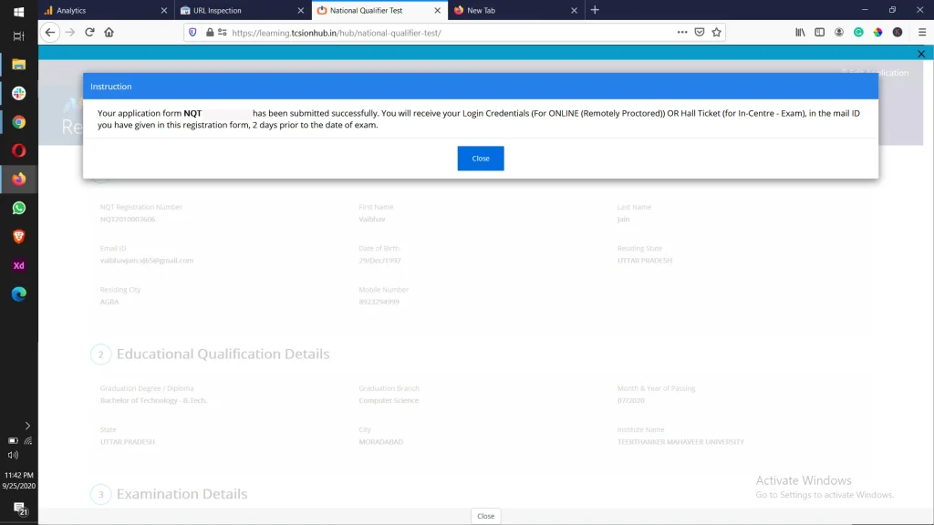 TCS NQT Registration Step 3.3