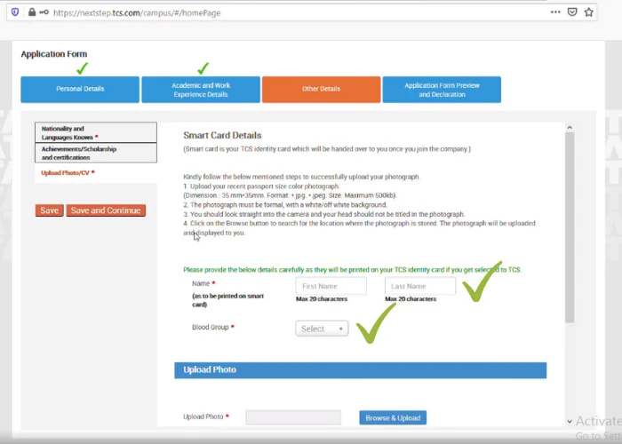 next step portal form for tcs