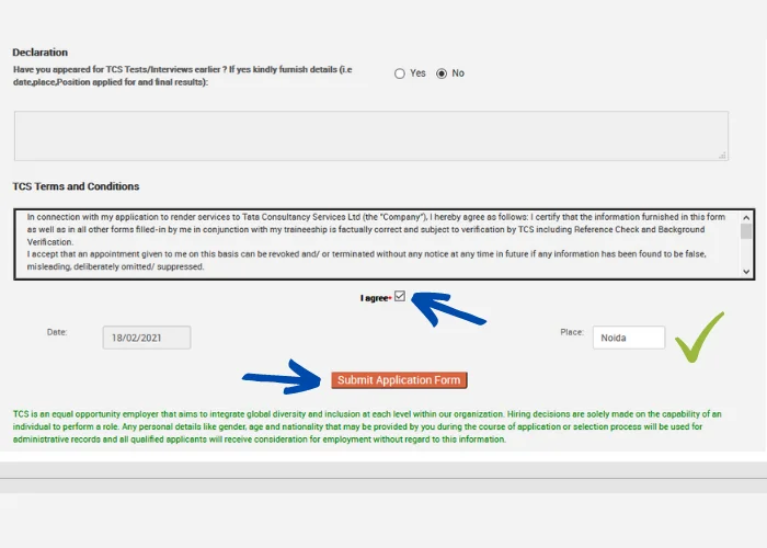 registration form for tcs next step portal