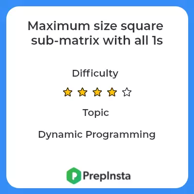 Maximum size square sub-matrix with all 1s Problem Description