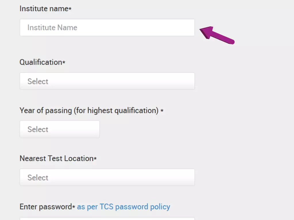 tcs nqt registration educational details