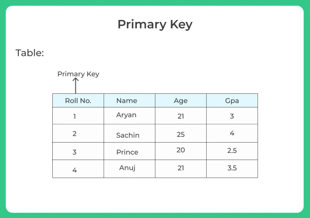 Primary Key in DBMS