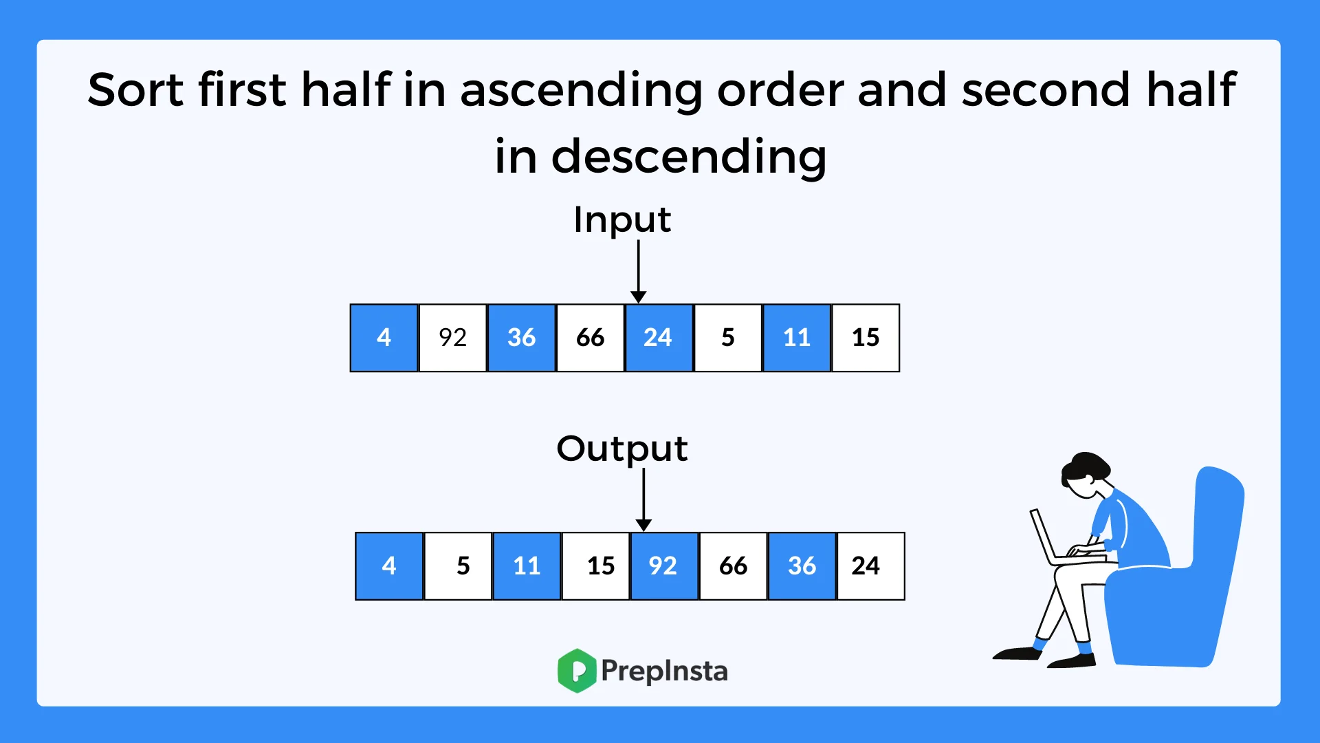 sort first half in ascending order ...