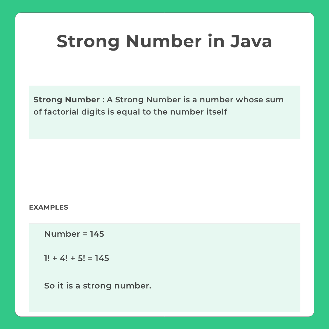 strong number program in java using for loop