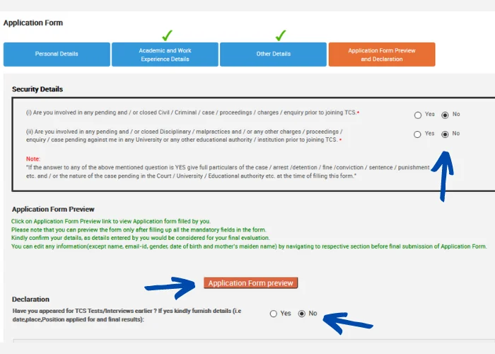 steps for tcs next step portal form