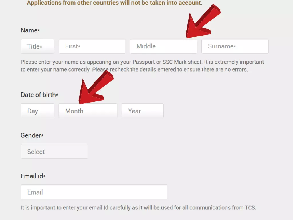 Tcs Nqt registration Personal details