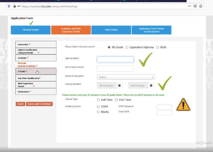 tcs next step application form