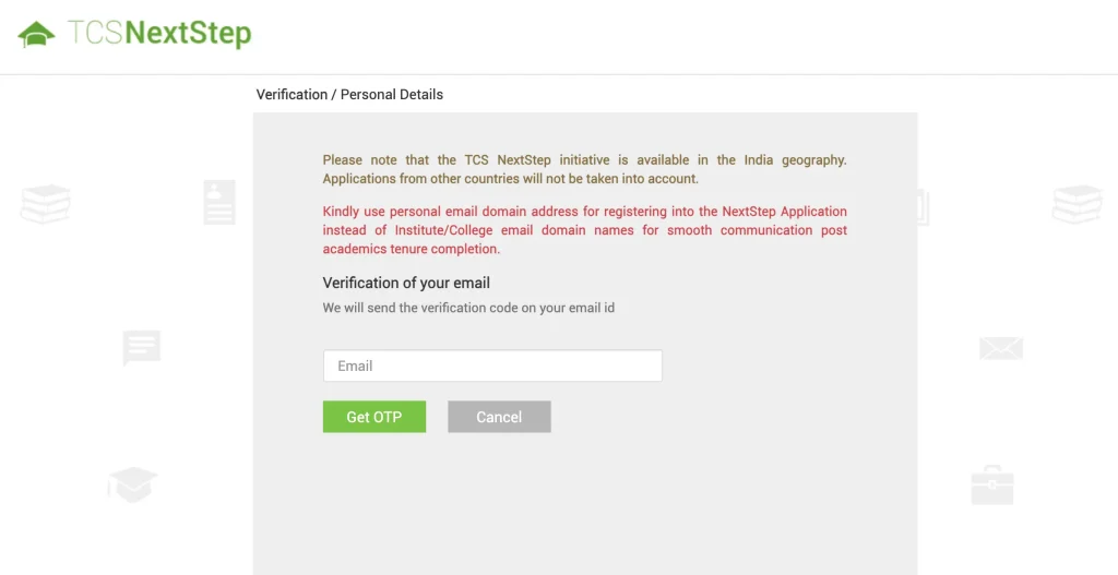 TCS NQT registration 2024 Step 2.1