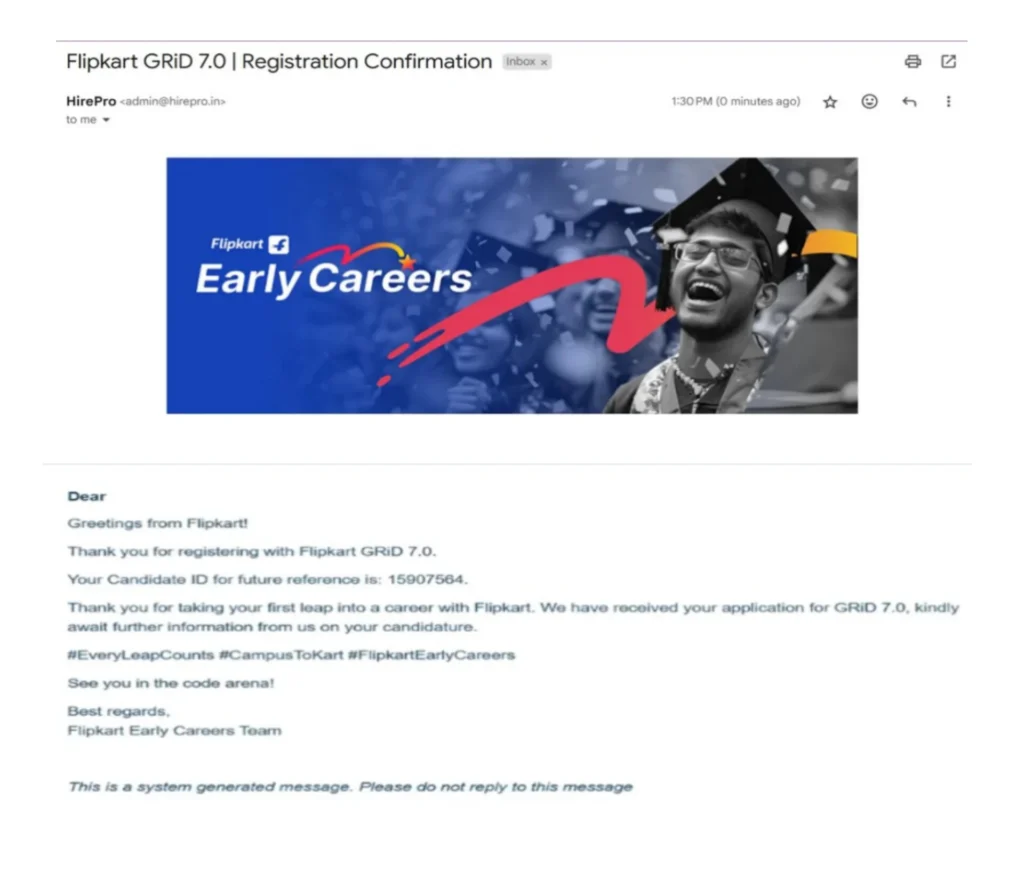 Flipkart GRiD 7.0 Confirmation mail