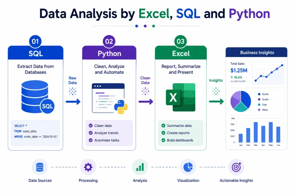 Data Analysis by Excel, SQL and Python